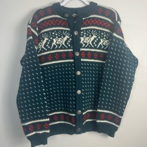 Vintage 90s Dale of Norway Reindeer 100% wool button up cardigan size large